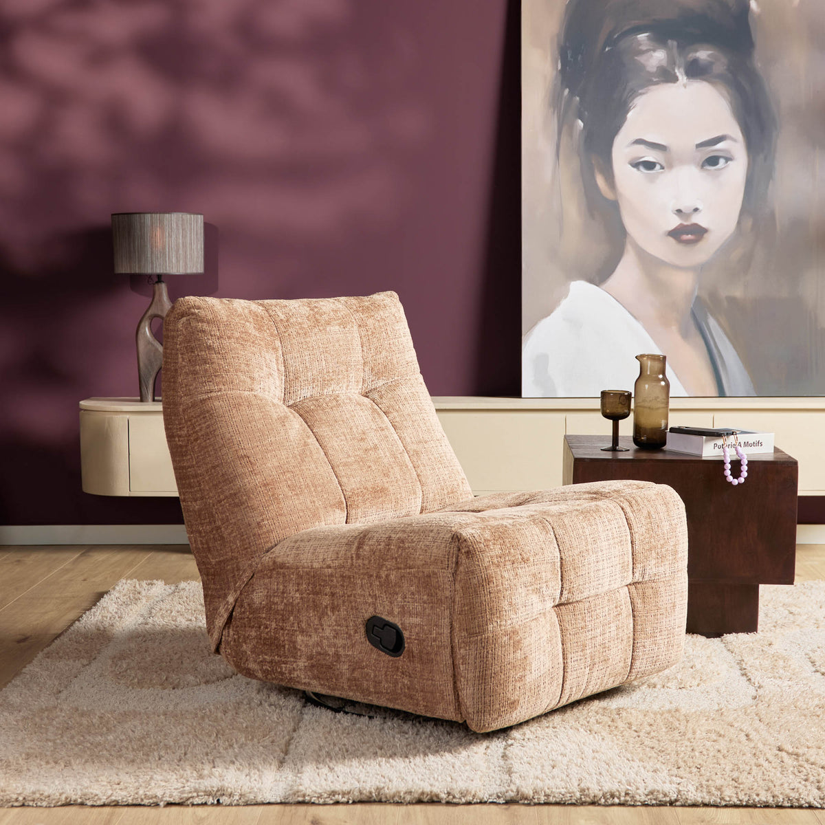 Recliner with Swivel Function, Manual Reclining Mechanism & Quilted Upholstery – Cinnamon | Starfurn