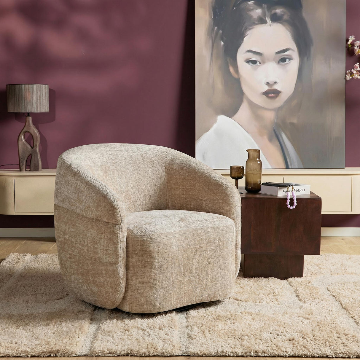 Sessel – Beigebezug, Drehfunktion, Rundformen - Yara | Starfurn