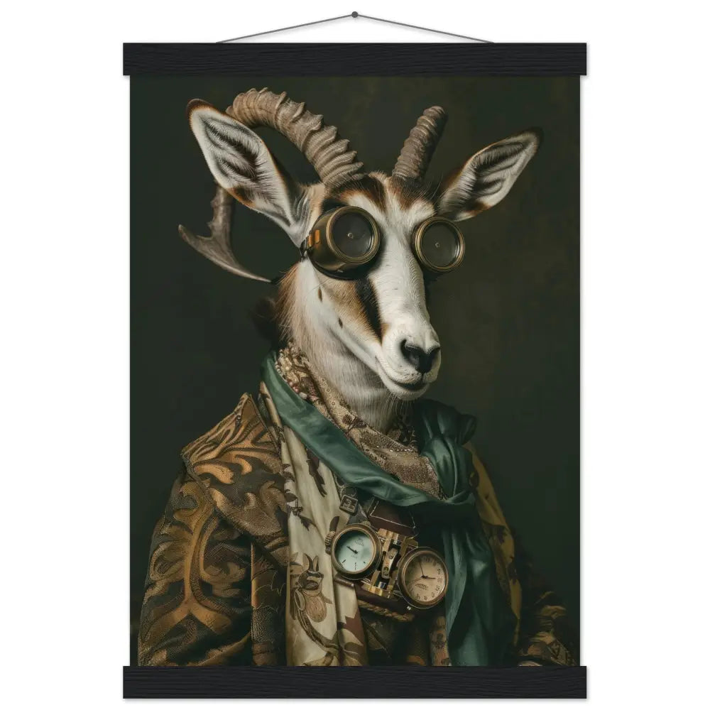 Schulposter - Steampunk-Vintage Antilopenmotiv, mattes FSC-Papier, magnetische Holzleisten | St Tropez Art