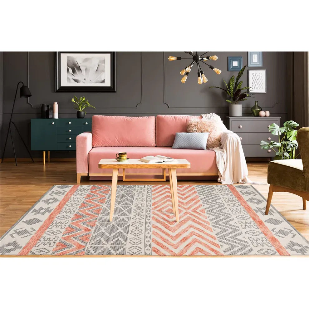 Rug Flatweave Ethnic Cotton Grey/Apricot – Ethnie 125 | Kayoom