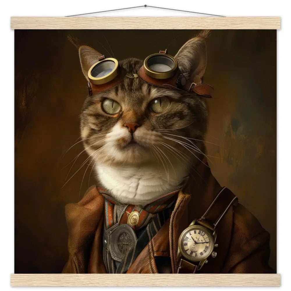 Schulposter - Aztekenkatze Steampunk-Illustration magnetische Kiefernholzleisten mattes schweres Papier | St Tropez Art