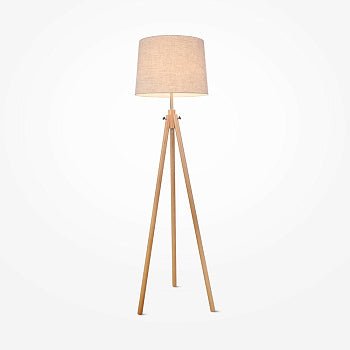 Stehleuchte aus Metall & Holz - Gestell mit Stoffschirm im Tripod - Design – Calvin | Maytoni - Esszett Luxury | Stilvolles Wohnen mit Charakter