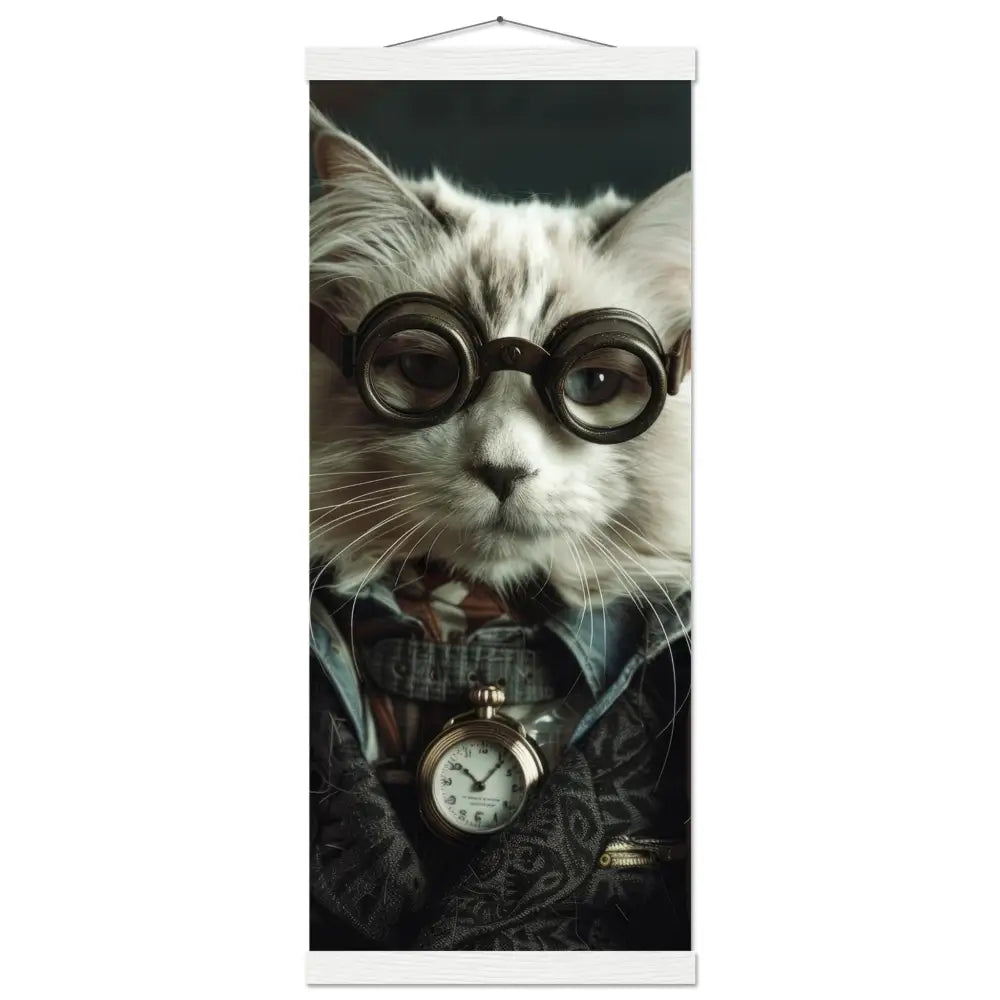 Schulposter – Türkische-Angorakatze Motiv, Steampunk-Kunstmotiv, Magnetische Holzaufhängung | St Tropez Art