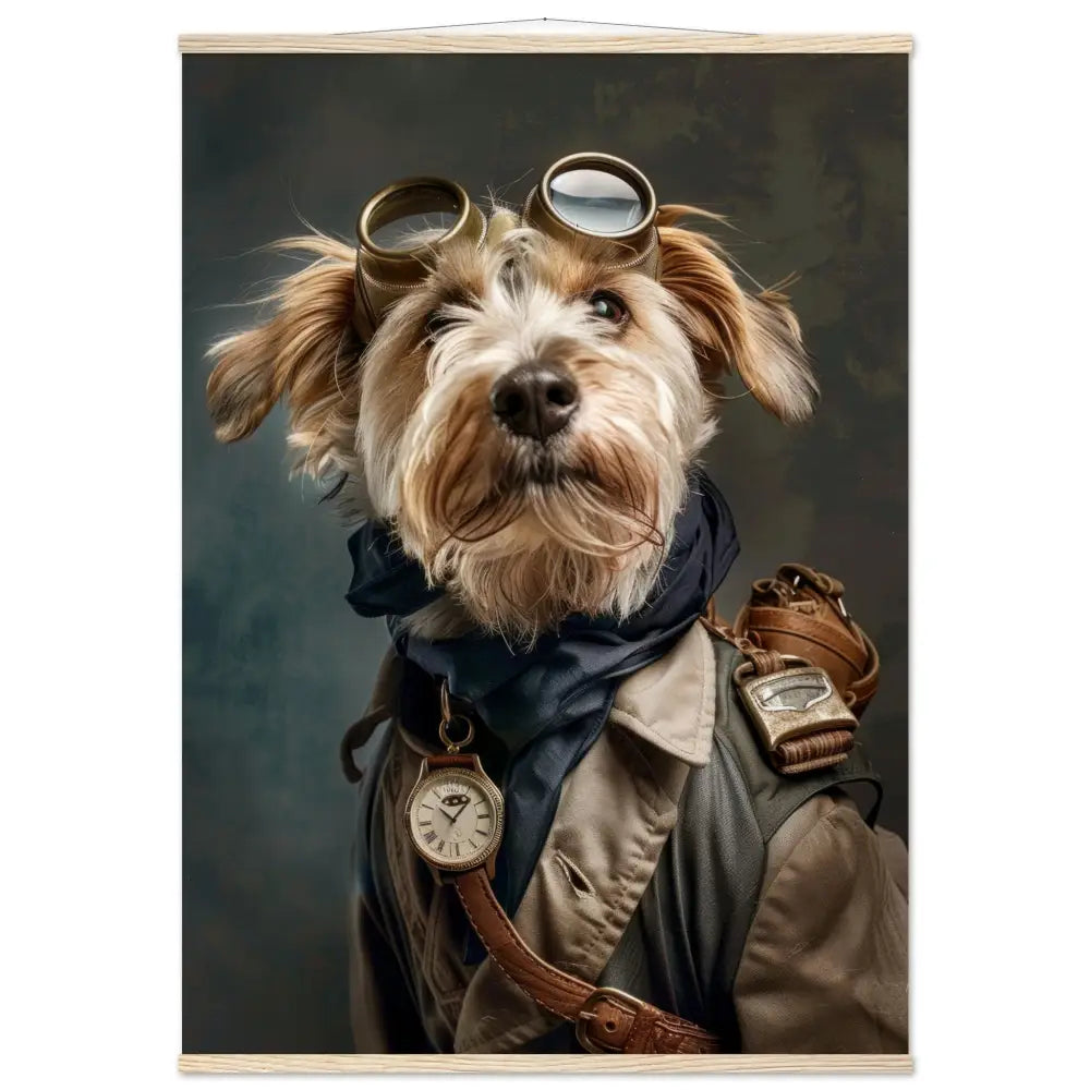 Schoolposter - Norfolk Terrier, Steampunk-Outfit, Magnet-Holzleisten | St Tropez Art