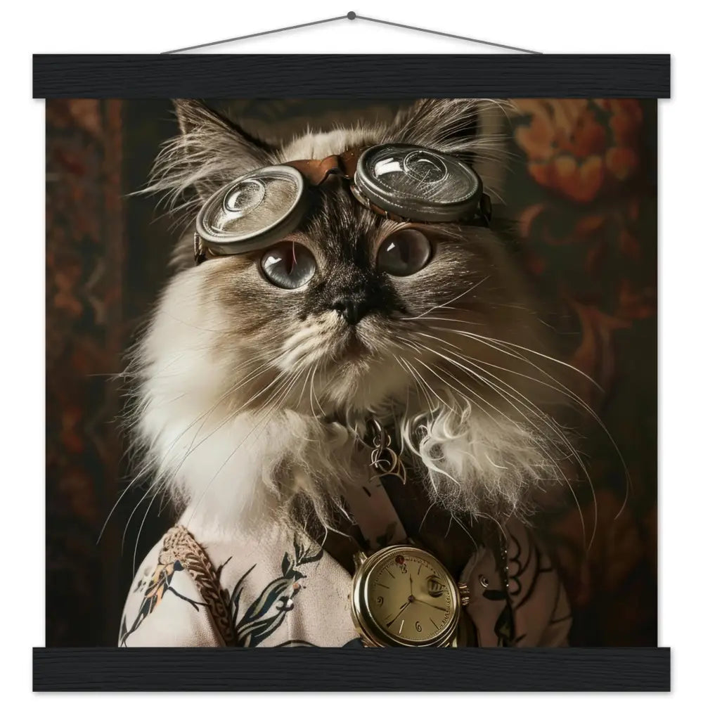 School Poster - Himalayan cat, light pink coat, floral pattern, golden pocket watch, silver glasses | St Tropez Art
