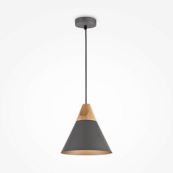 Pendelleuchte mit grauem Metallschirm und Buchenholz - Detail im modernen Design – Bicones | Maytoni - Esszett Luxury | Stilvolles Wohnen mit Charakter