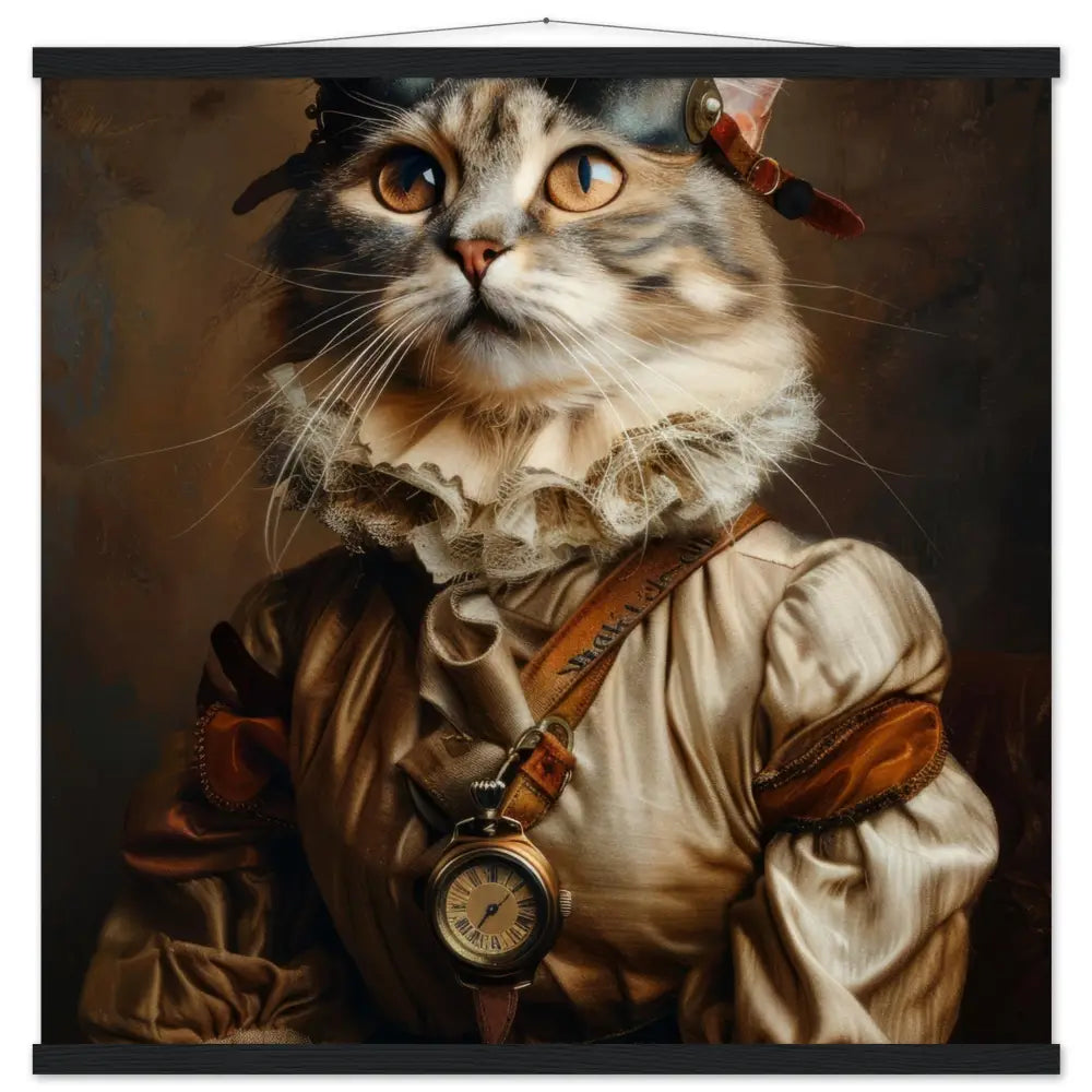 Schulposter - Steampunk-Vintage Aphrodite-Giant Katzenmotiv, mattes FSC-Papier, magnetische Holzleisten | St Tropez Art