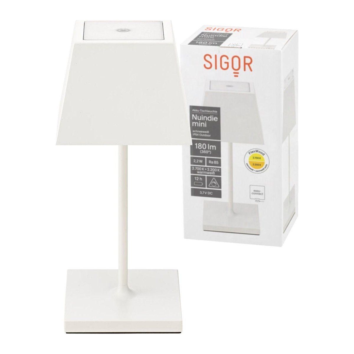 Rechargeable Table Lamp Nuindie mini 2.2W FlexMood 2200K/2700K IP54 180lm Ra85 square