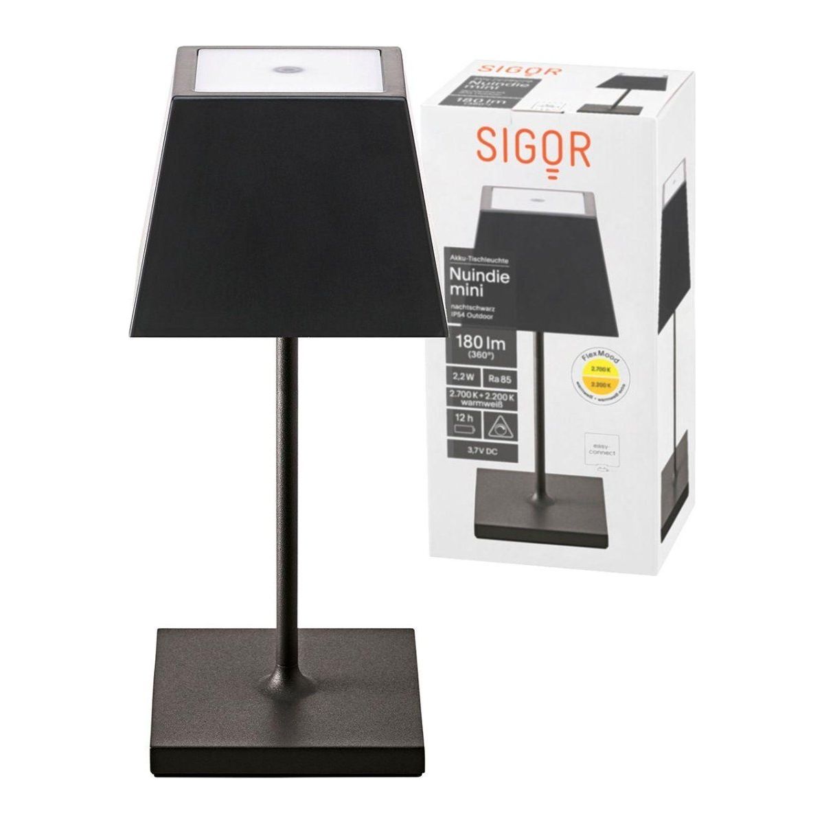 Rechargeable Table Lamp Nuindie mini 2.2W FlexMood 2200K/2700K IP54 180lm Ra85 square