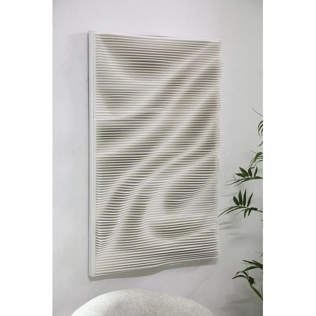 Wandpaneel – MDF Material, Weiße Farbe, Wellenrelief Design - Aleishia | PTMD