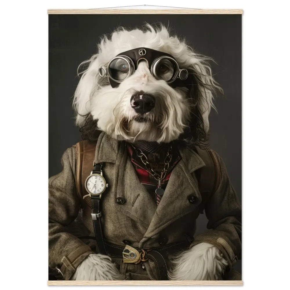 School poster - Old English Sheepdog, Steampunk outfit, magnetic wooden strips | St Tropez Art