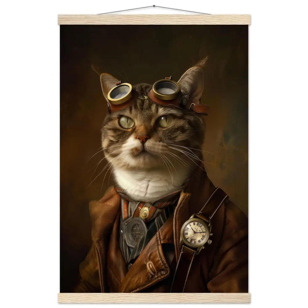 Schulposter - Aztekenkatze-Motiv, mattes FSC-zertifiziertes Papier, Magnet-Holzleisten aus Kiefernholz, magnetische Holzdübel oben & unten | St Tropez Art