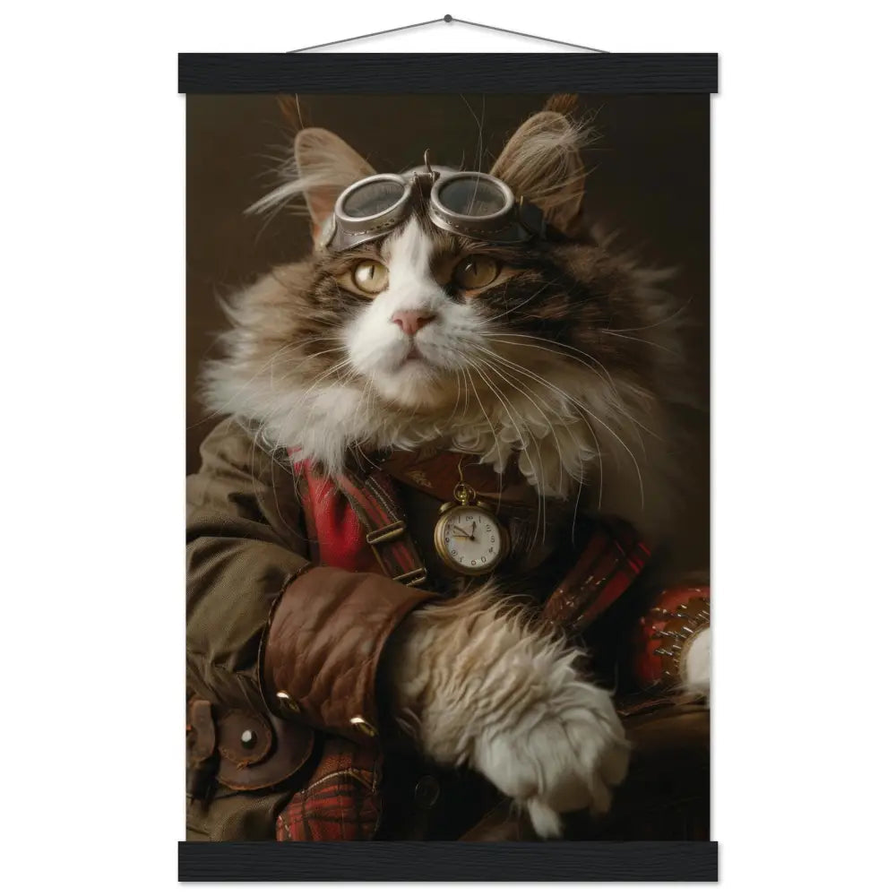 Schoolposter - Türkische Van Katze, Steampunk-Outfit, mattes Papier, Magnet-Holzleisten | St Tropez Art