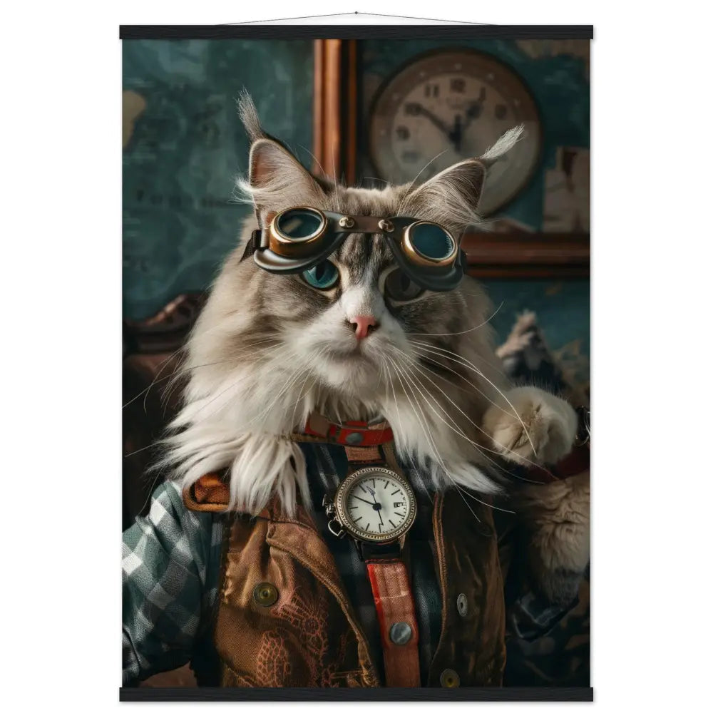 School Poster - Norwegian Forest Cat Steampunk Illustration magnetic pine strips matte heavy paper | St Tropez Art