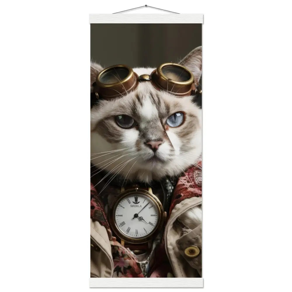 School Poster - Steampunk Vintage Singapura Cat Motif, Matte FSC Paper, Magnetic Wooden Rails | St Tropez Art