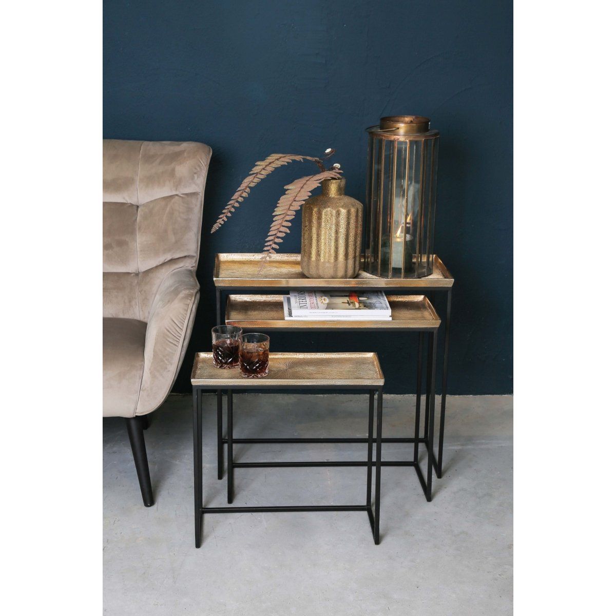 Beistelltisch - Daan Gold Aluminium black iron (Set aus 3) von PTMD - Esszett Luxury | Stilvolles Wohnen mit Charakter
