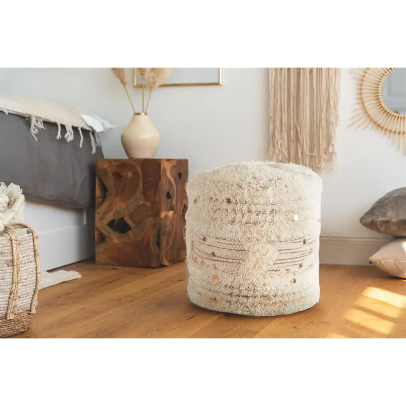 Pouf – Wollbezug, Fransenbesatz, Boho-Design, 35 x 35 cm - Bohist 425 | Kayoom