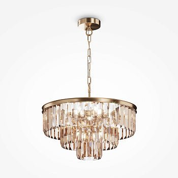 Pendelleuchte mit goldenem Metallrahmen und Bernstein - Kristallverzierungen im luxuriösen Design – Revero | Maytoni - Esszett Luxury | Stilvolles Wohnen mit Charakter