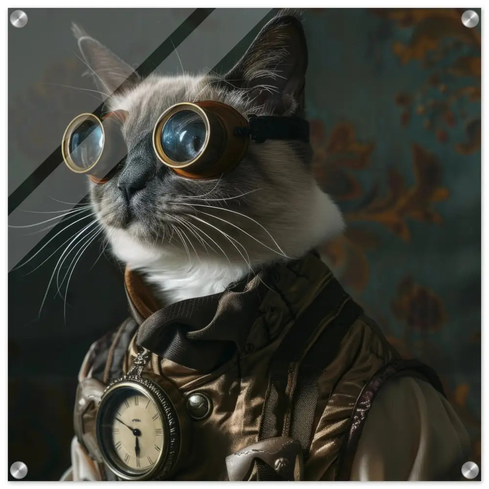 School Poster - Tonkinese Cat, Steampunk Outfit, Plexiglass Print | St Tropez Art
