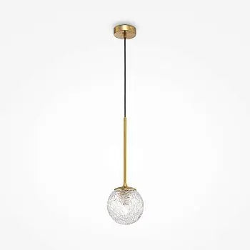 Pendant lamp with transparent moiré glass sphere and brass finish in modern design – Ligero | Maytoni