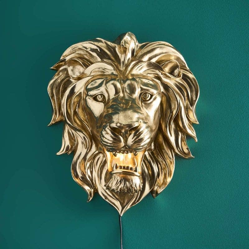 Wall Sconce – Sculptural Design, Animal Motif, Polyresin Construction, Gold Finish – King Lion | WERNS
