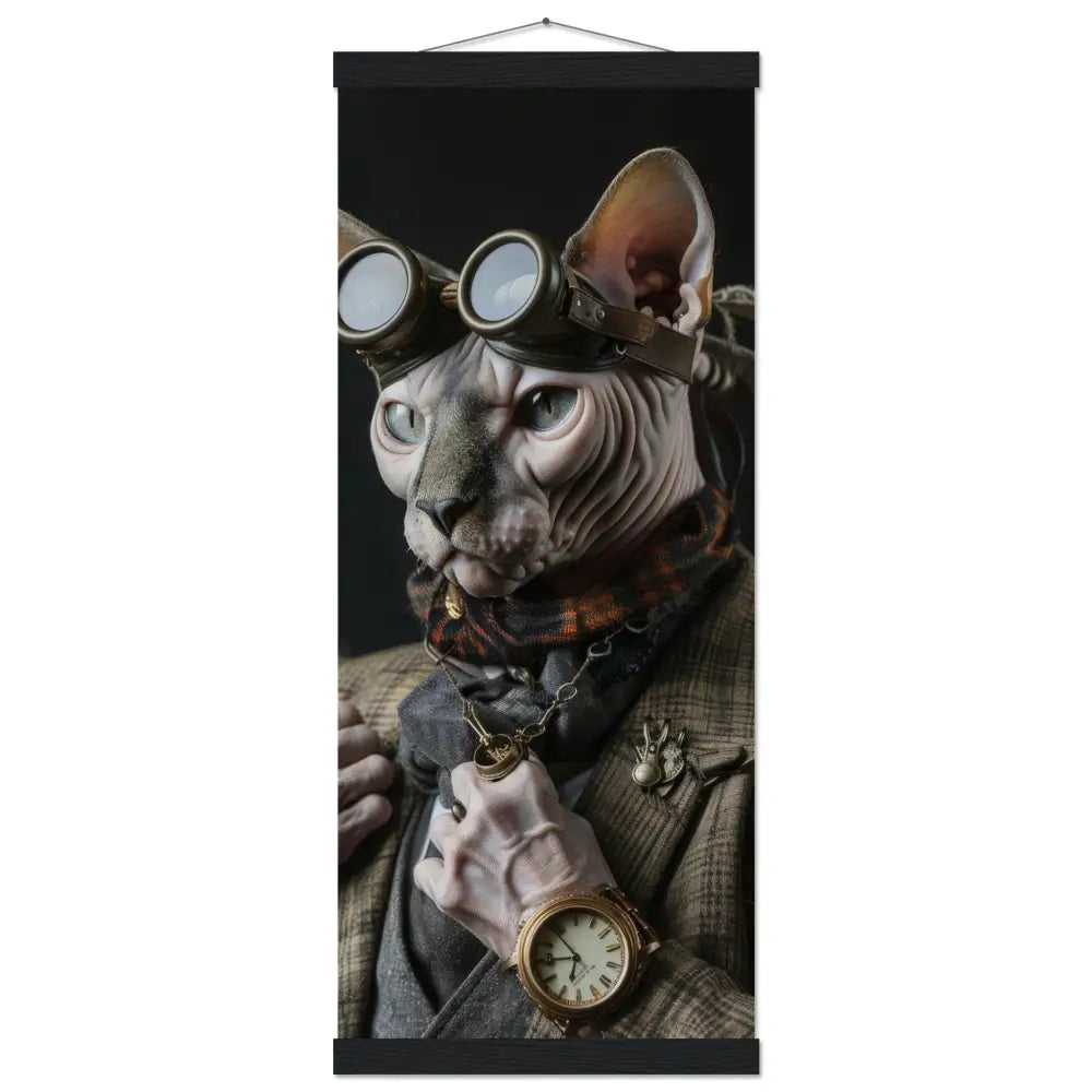 Schulposter - Steampunk-Vintage Sphynx Katzenmotiv, mattes FSC-Papier, magnetische Holzleisten | St Tropez Art