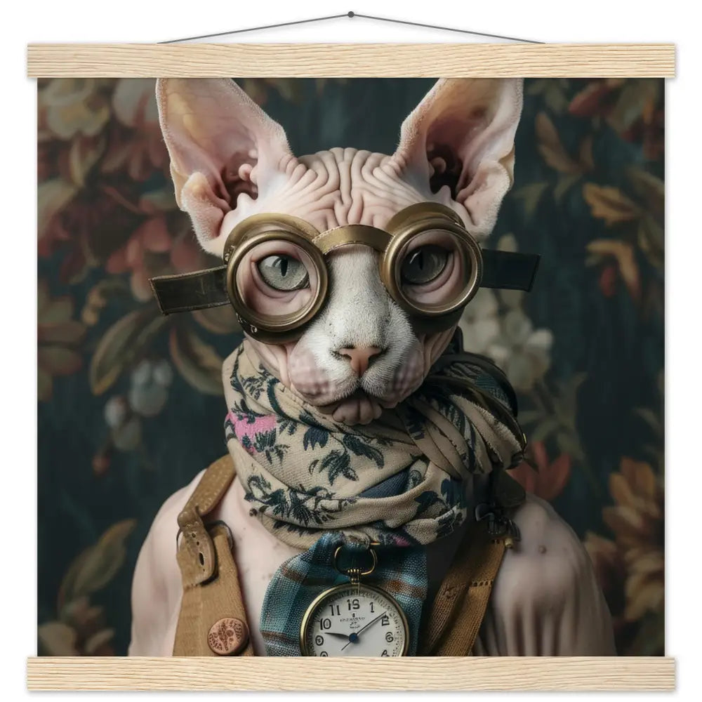 School Poster - Sphynx Cat Motif, Steampunk Art Motif, Magnetic Wooden Hanger | St Tropez Art