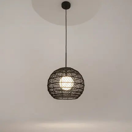 Pendant light braided basket white glass diffuser – Cane | Maytoni