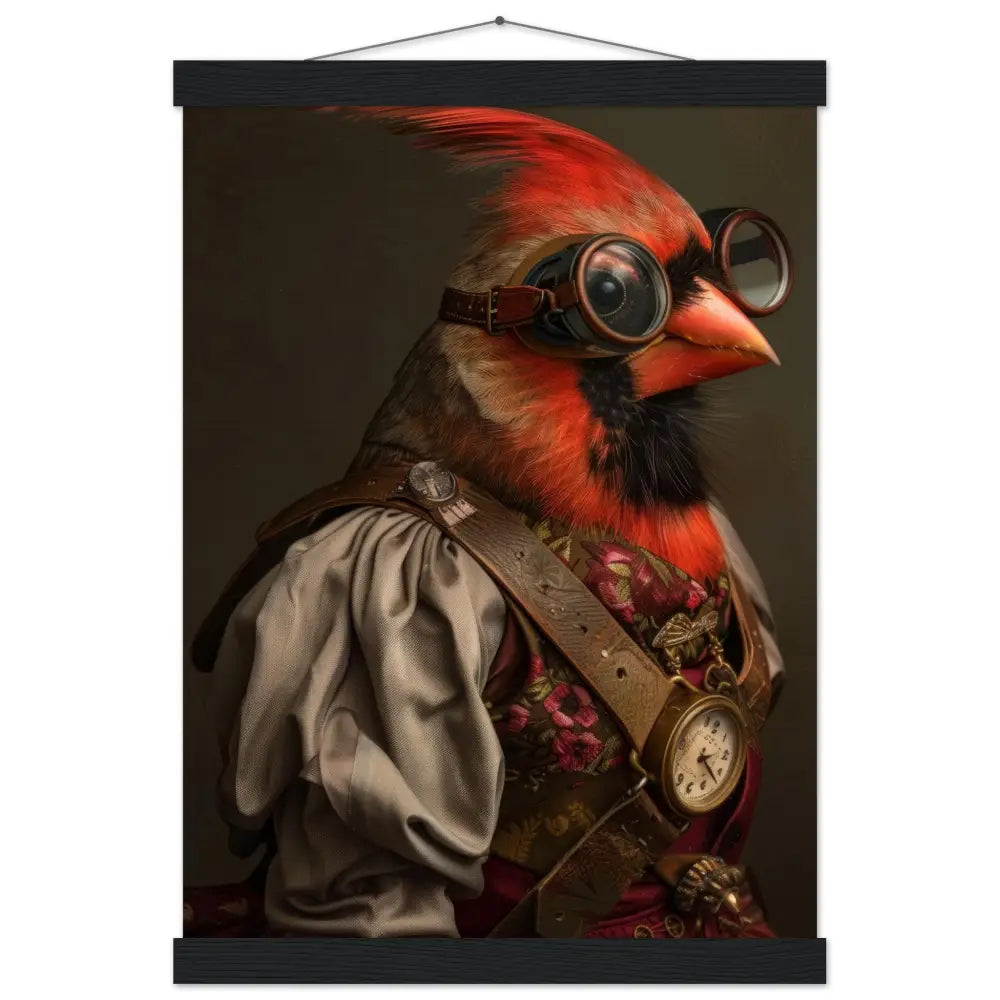 Schulposter - Kardinalvogel-Motiv, mattes FSC-zertifiziertes Papier, Magnet-Holzleisten aus Kiefernholz, magnetische Holzdübel oben & unten | St Tropez Art