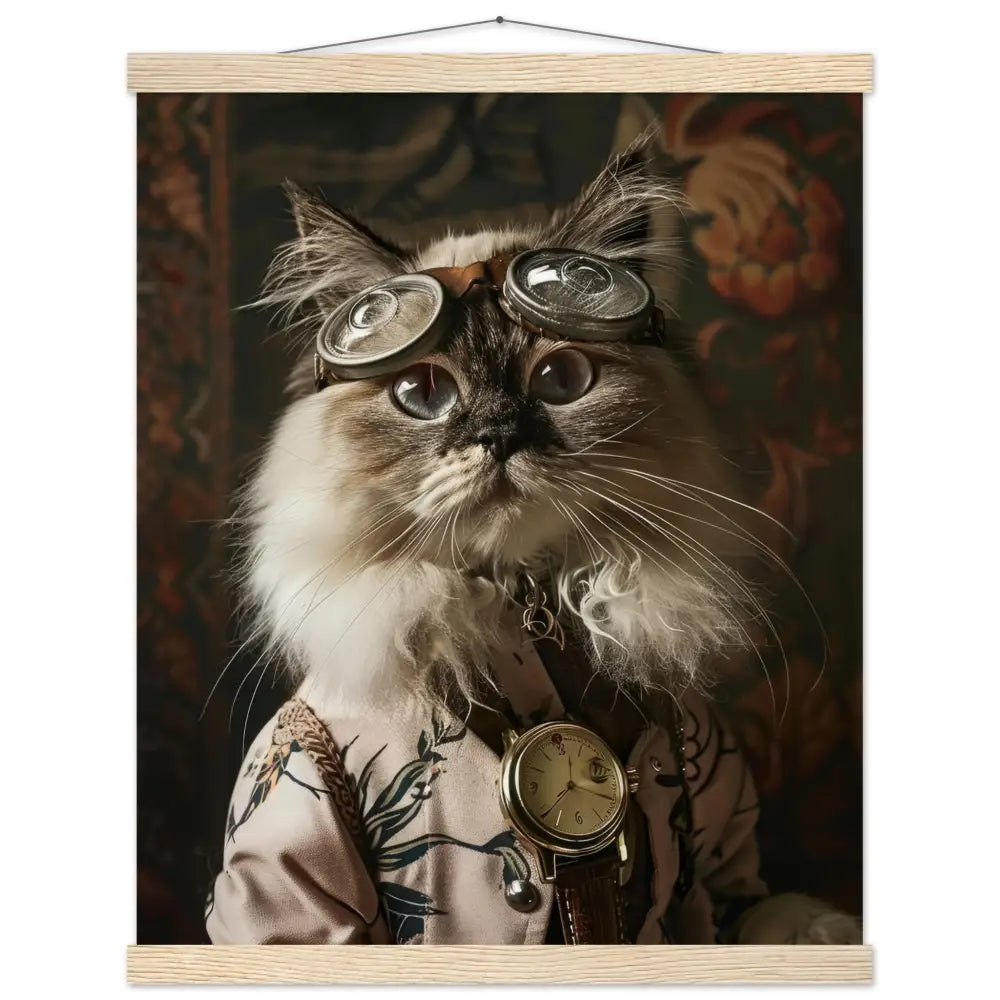 School Poster - Himalayan Cat, Light Pink Coat, Floral Pattern, Gold Pocket Watch | St Tropez Art
