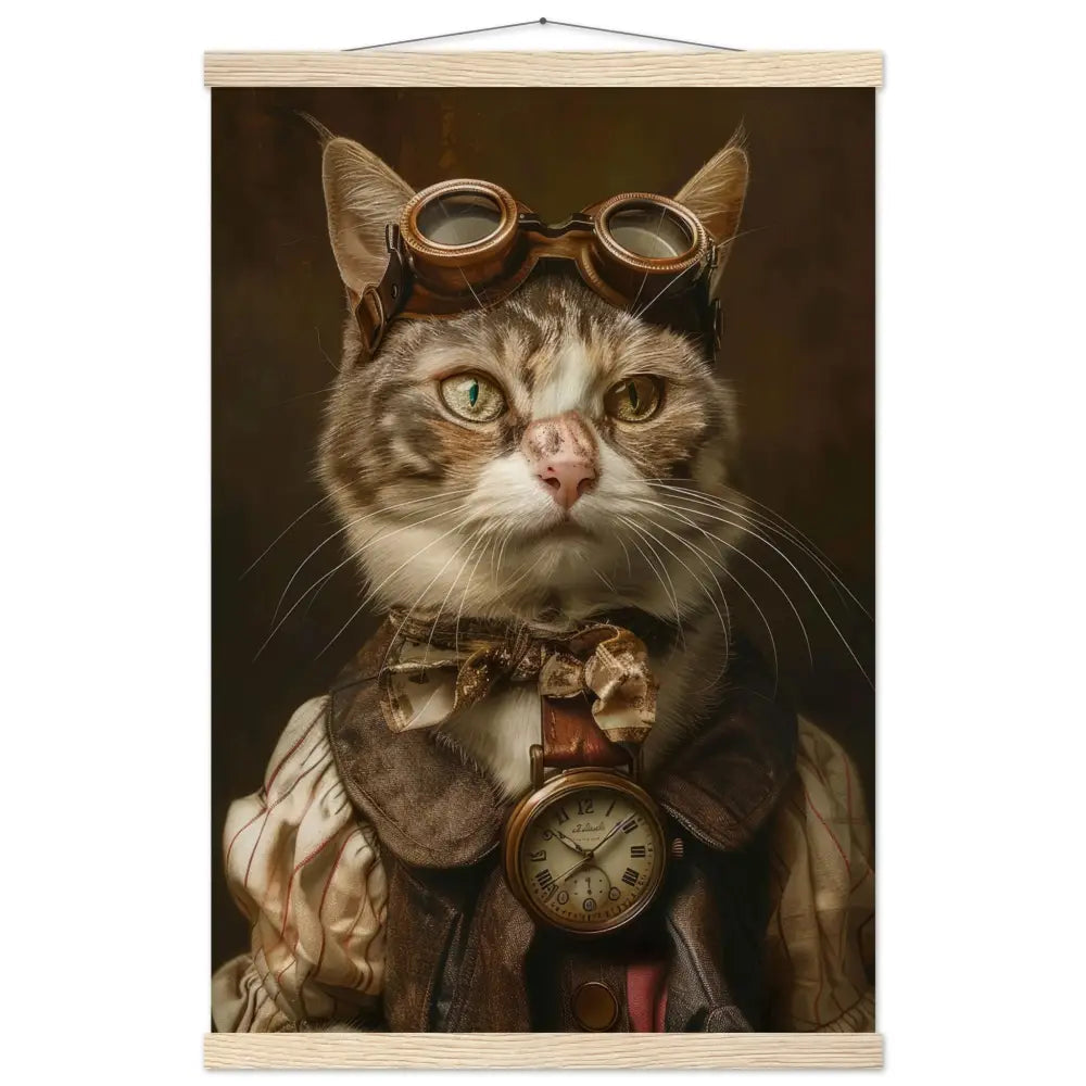 Schulposter - Steampunk-Vintage Chartreux Katzenmotiv, mattes FSC-Papier, magnetische Holzleisten | St Tropez Art