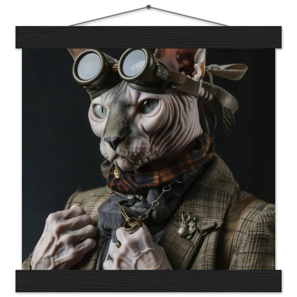 Schulposter - Sphynx-Katze-Motiv, mattes FSC-zertifiziertes Papier, Magnet-Holzleisten aus Kiefernholz, magnetische Holzdübel oben & unten | St Tropez Art