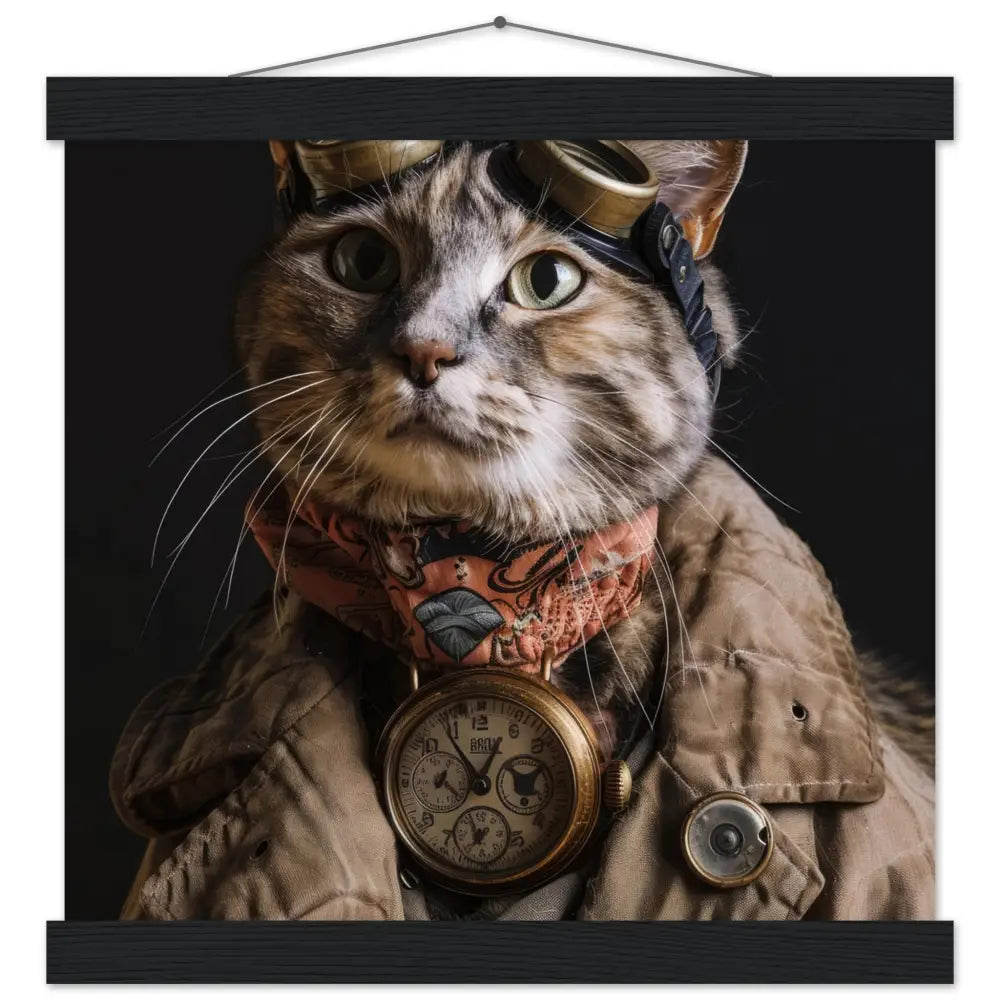 Schoolposter - Korat Katze, Steampunk-Outfit, mattes Papier, Magnet-Holzleisten | St Tropez Art