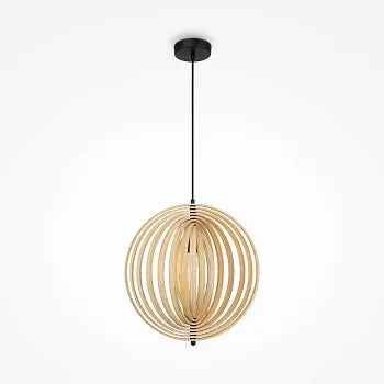 Pendelleuchte – Schwarzes Metall, Holzschirm, Kugel Design, E27 Fassung, IP20 Schutz, Ø43 cm - Roots | Maytoni