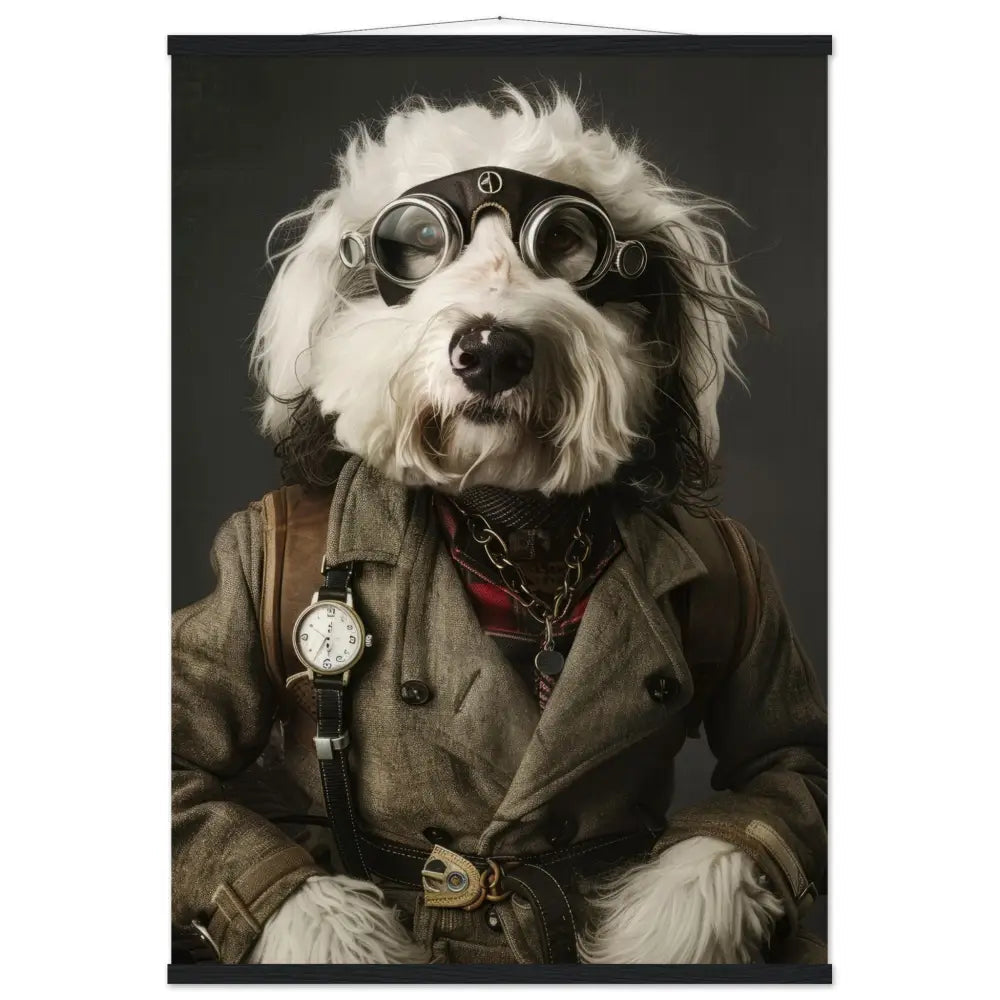 Schoolposter - Oud Englischer Schäferhund, Steampunk-Outfit, Magnet-Holzleisten | St Tropez Art