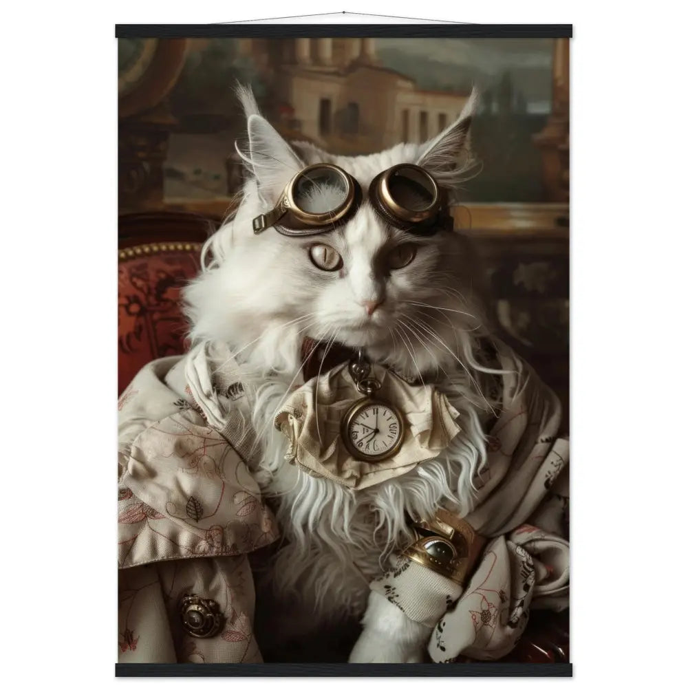 School Poster - Turkish Angora Cat, Steampunk Outfit, Floral Pattern | St Tropez Art
