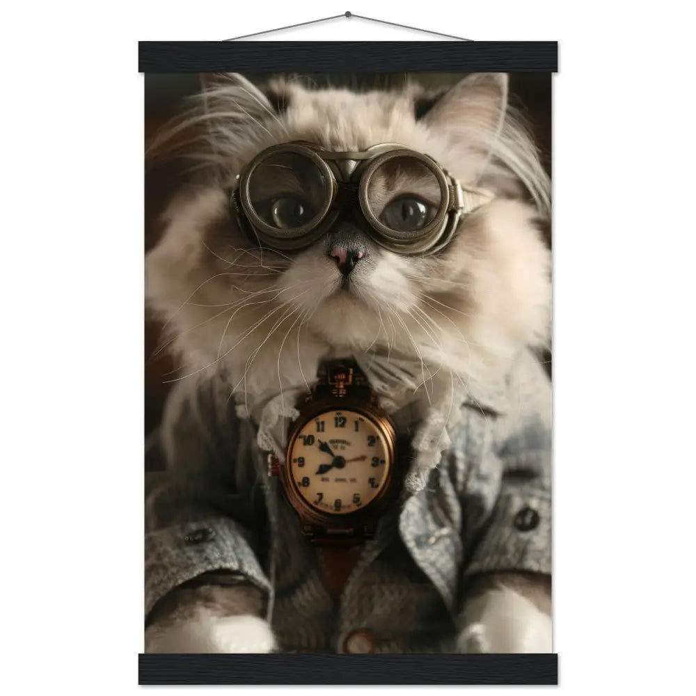 School Poster - Himalayan Cat, Steampunk Outfit, Matte Paper, Magnetic Wooden Strips | St Tropez Art