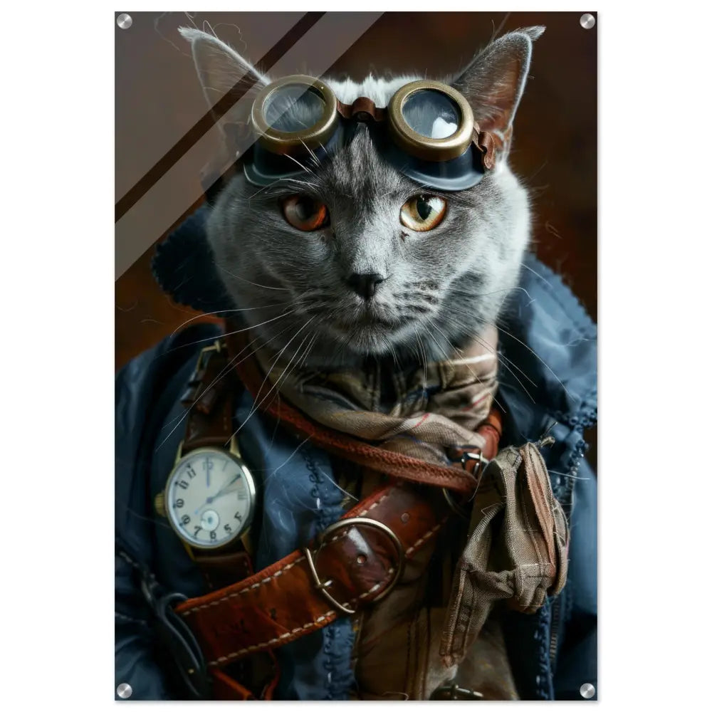 School Poster Chartreux Cat - Steampunk Outfit - Antique Pocket Watch | St Tropez Art