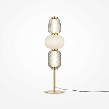 Tischleuchte Metall, Gold - & Chrom - Finish & Weiß - Mattes Gemustertes Glas – Pattern | Maytoni - Esszett Luxury | Stilvolles Wohnen mit Charakter