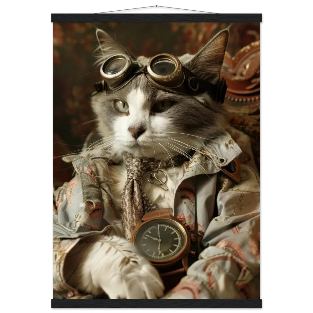 School Poster - Chartreux Steampunk Illustration Magnetic Pine Wood Strips Matte Heavy Paper | St Tropez Art