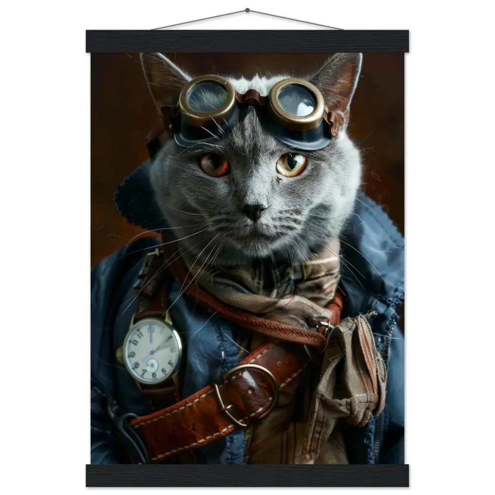 School Poster - Steampunk Vintage Chartreux Cat Motif, matte FSC paper, magnetic wooden strips | St Tropez Art