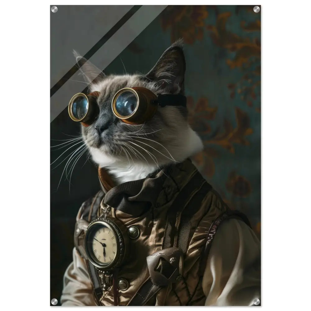 School Poster - Tonkinese Cat, Steampunk Outfit, Plexiglass Print | St Tropez Art