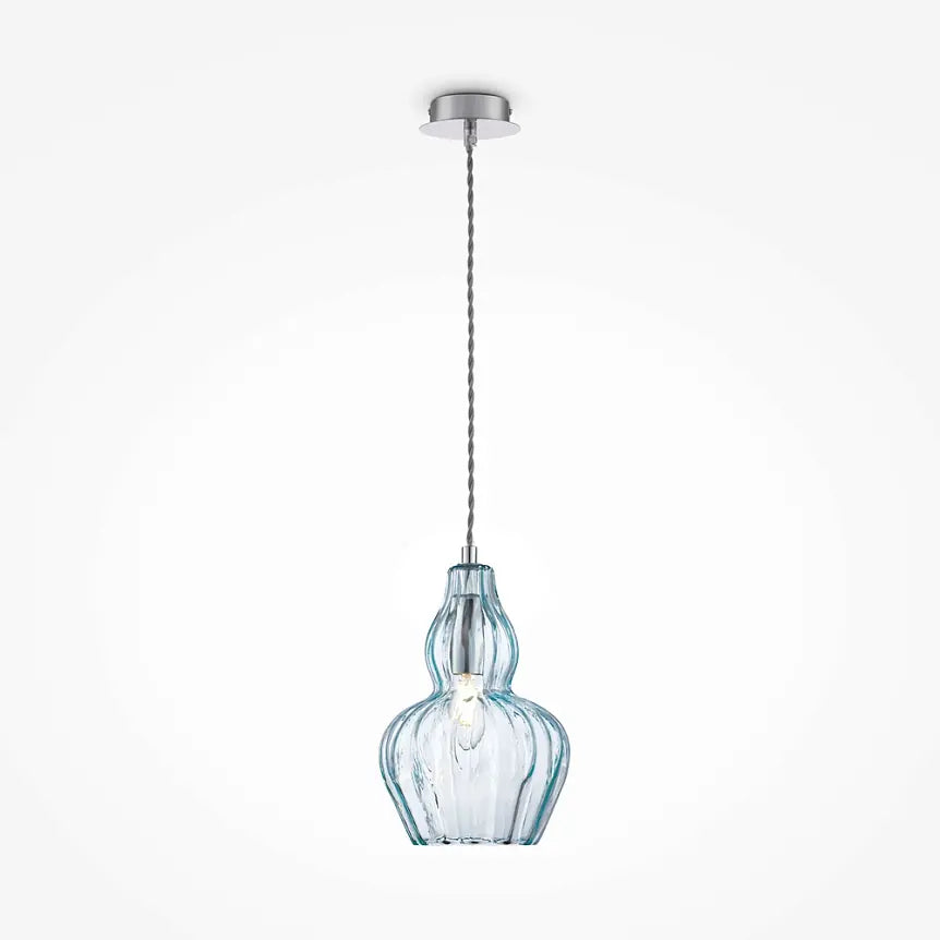 Pendant light with nickel finish and blue glass flower in a modern design - Eustoma | Maytoni
