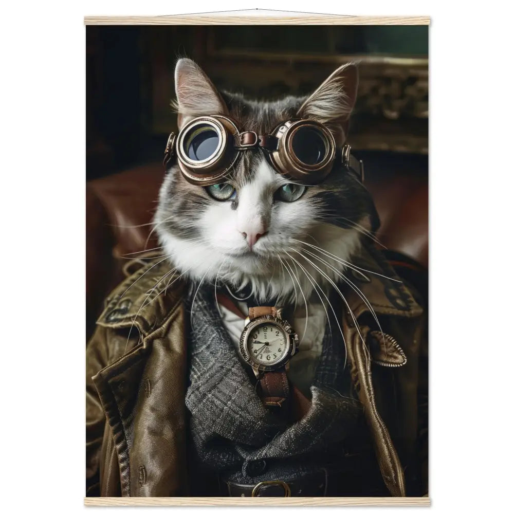 Schulposter - Manx-Katze-Motiv, mattes FSC-zertifiziertes Papier, Magnet-Holzleisten aus Kiefernholz, magnetische Holzdübel oben & unten | St Tropez Art