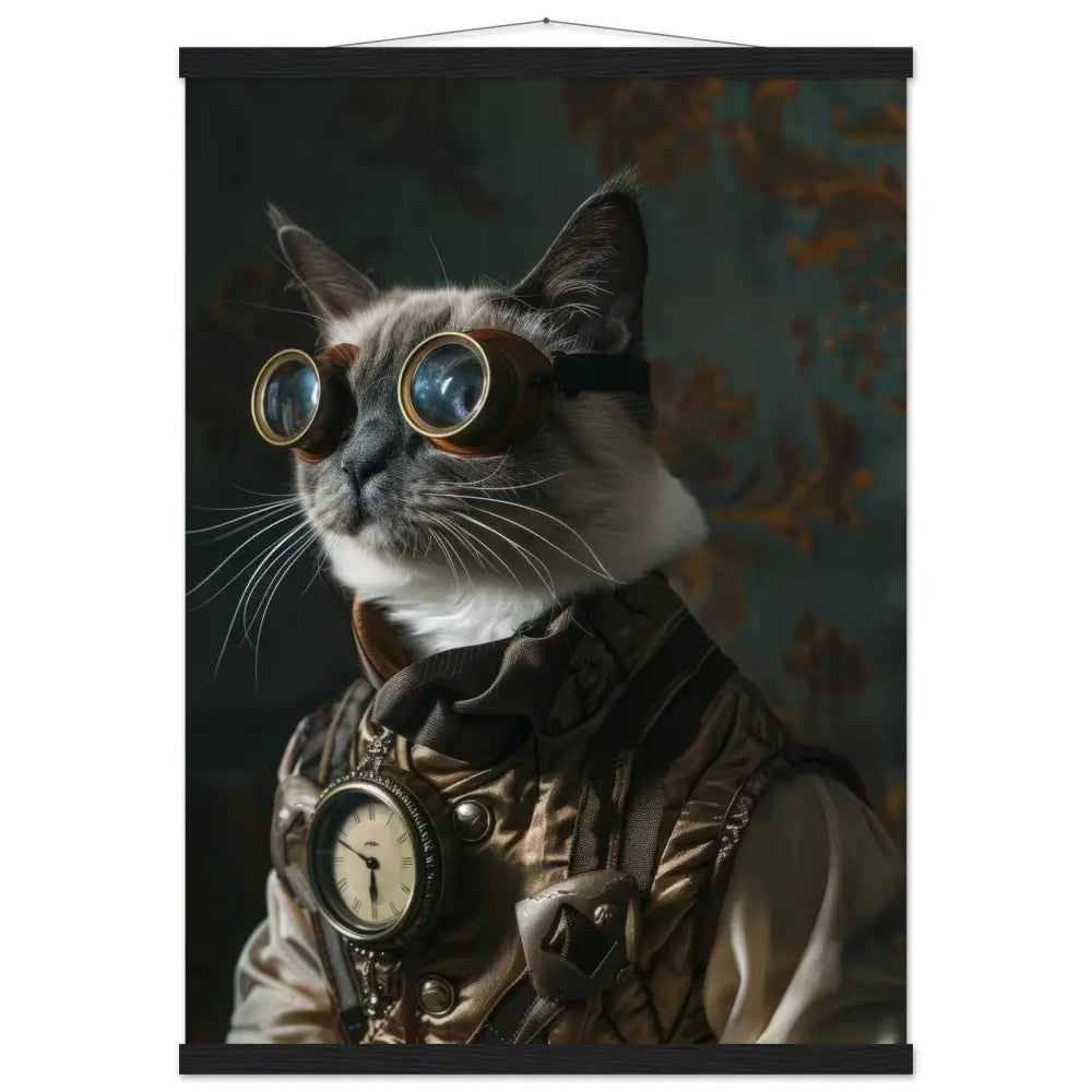School Poster - Tonkinese Cat, Steampunk Outfit, Matte Paper, Magnetic Wooden Hangers | St Tropez Art