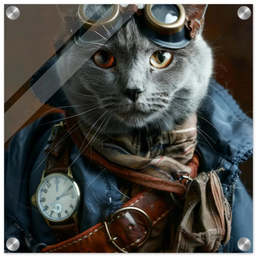 Schoolposter - Chartreux Katze, Steampunk-Outfit, Plexiglasdruck | St Tropez Art