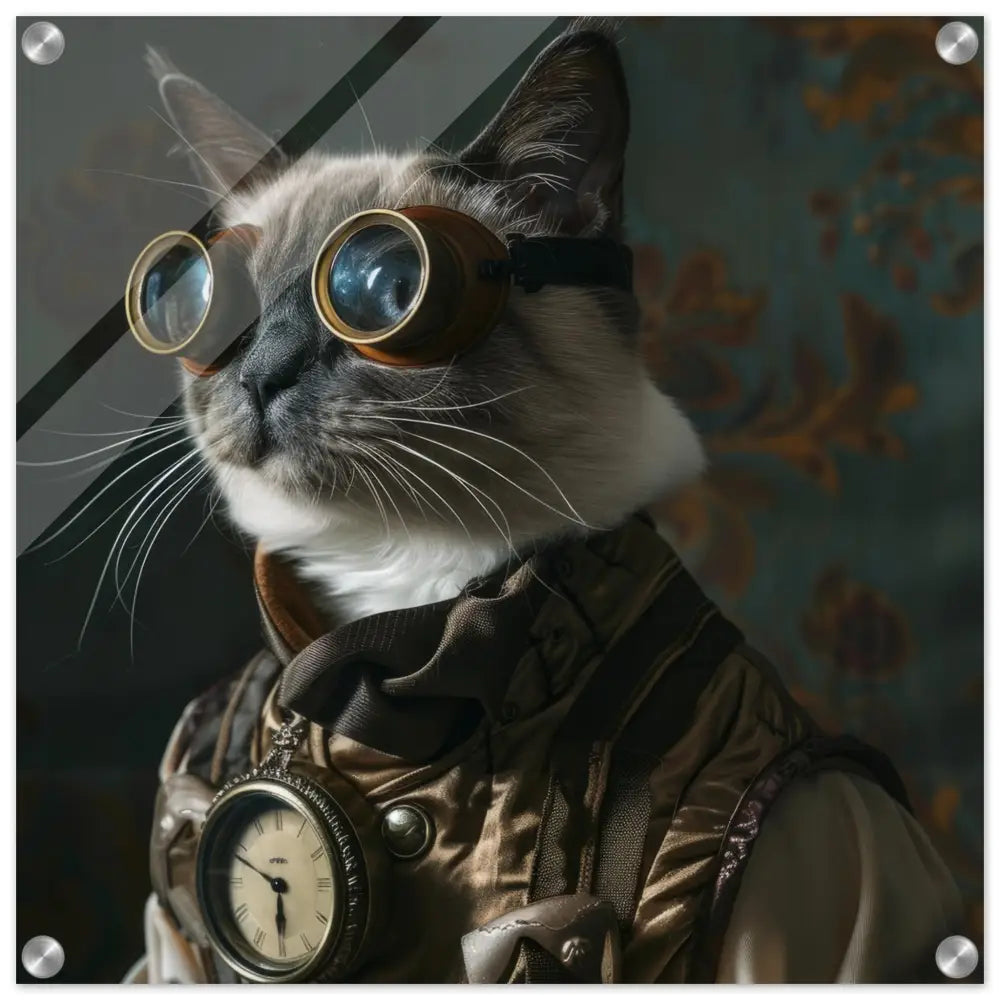 School Poster - Tonkinese Cat, Steampunk Outfit, Plexiglass Print | St Tropez Art