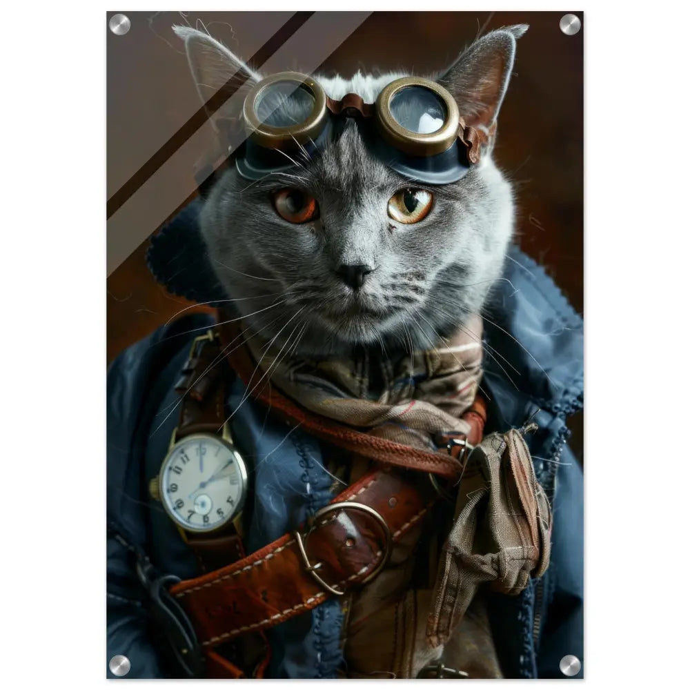 Schoolposter - Chartreux Katze, Steampunk-Outfit, Plexiglasdruck | St Tropez Art