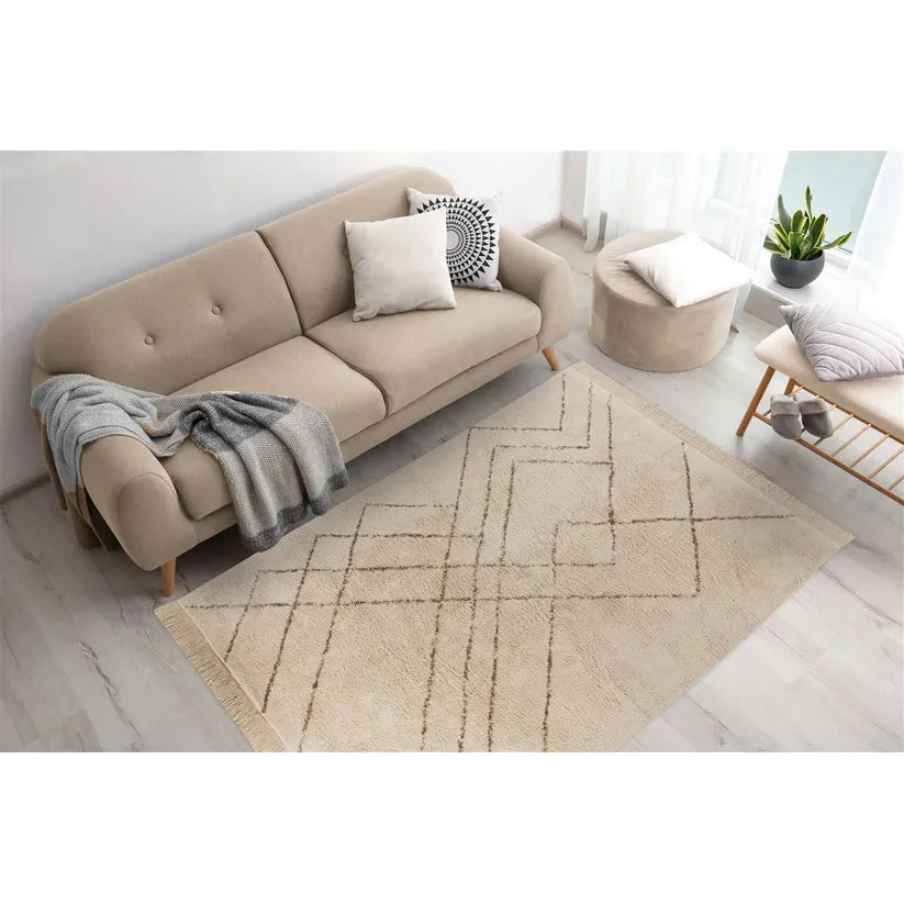 Teppich – Geometrisches Linienmuster, Fransen Abschluss, Baumwoll Material, 160 x 230 - Mylen 425 | Kayoom