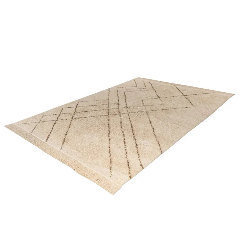 Teppich – Geometrisches Linienmuster, Fransen Abschluss, Baumwoll Material, 160 x 230 - Mylen 425 | Kayoom